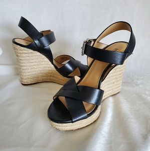 Michael Kors Black Leather Wedge Sandal